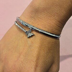 2mm Butterfly 🦋  Round Cubic Zirconia Bangle Stainless Steel Bracelet Mariposa